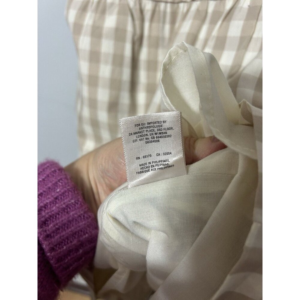 Anthropologie HD in Paris Gingham Print Short Sleeve Belted Dress in Tan Size 4 - Picture 5 of 7